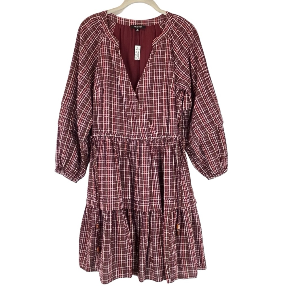 NEW Madewell Seersucker Wrap Mini Dress in Dark Merlot StripSz XS NWT - Picture 4 of 15